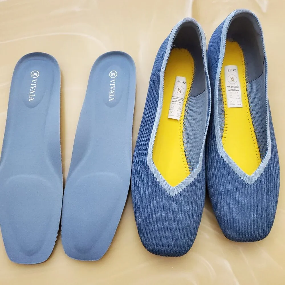 Vivaia Square-Toe V-Cut Margot Slip On Ballet Flats in Denim Blue Size 42/10.5